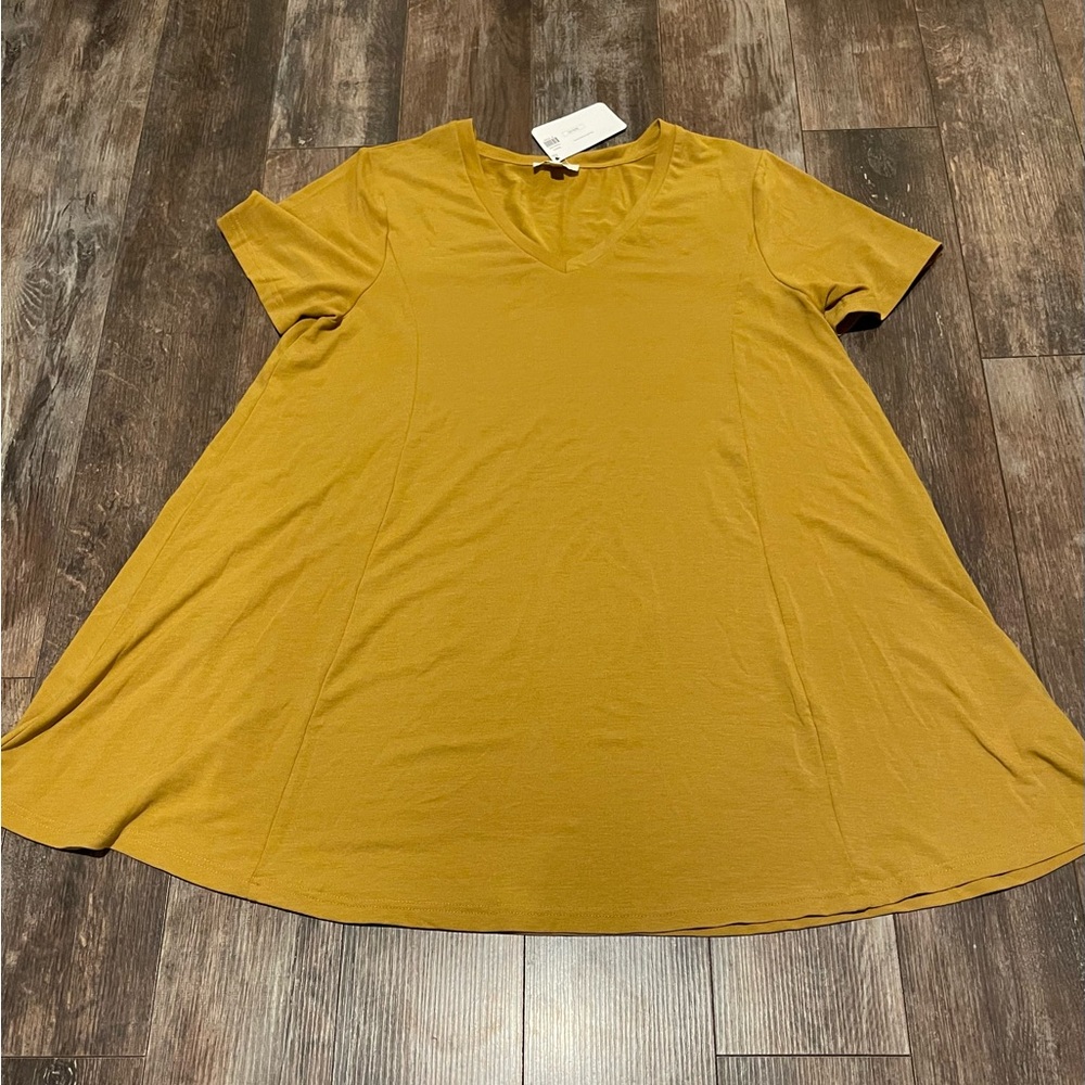 Umgee Gold Asymmetrical Short Sleeve Dress